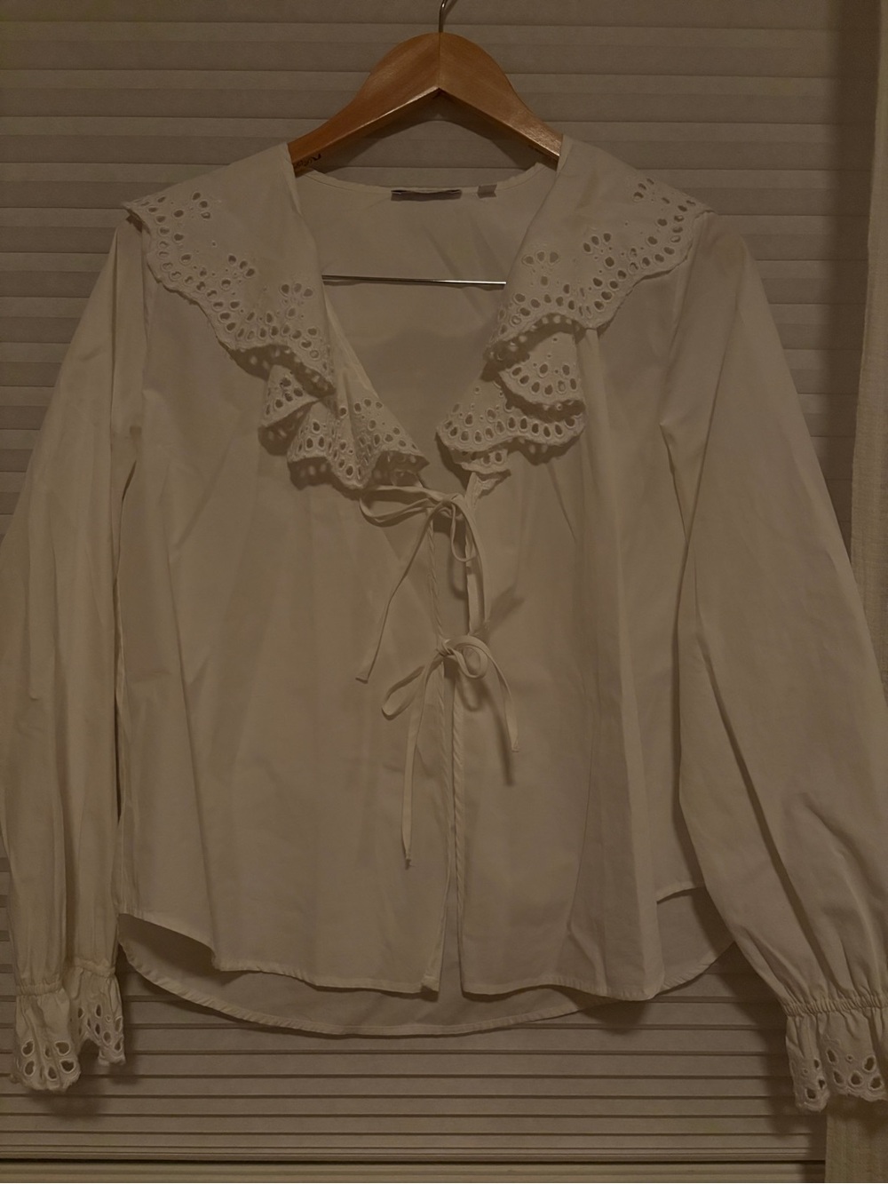 Little Moon White Eyelet Ruffle Tie-Front Blouse
